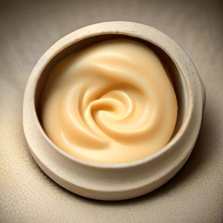 Raw unrefined cocoa butter in a stone bowl