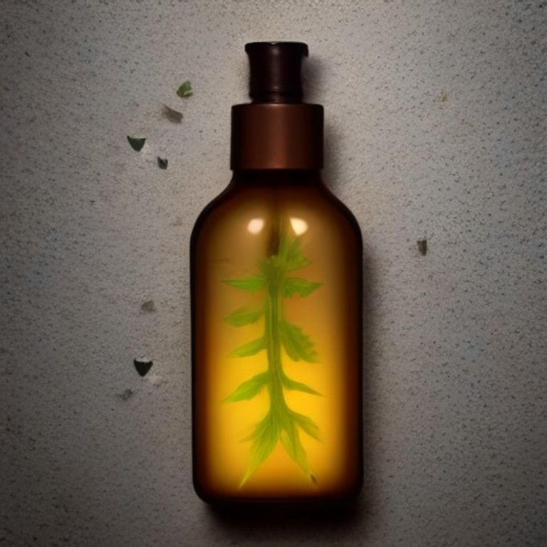 Pure neem oil in an amber glass bottle with neem leaves